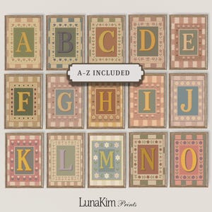 Letras do alfabeto personalizadas para quarto de menina, com estampa floral pastel de A a Z, nome, arte de parede, vintage, para impressão, decoração educacional para bebês meninas | 1