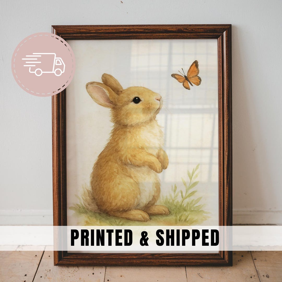 Vintage Bunny Nursery Print Rabbit Wall Art Baby Animal Decor Woodland ...