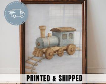 Vintage Wooden Train Nursery Print Blue Boys Room Decor Classic Toy Train Illustration Playroom Wall Art Printable Baby Boy Artwork | 67