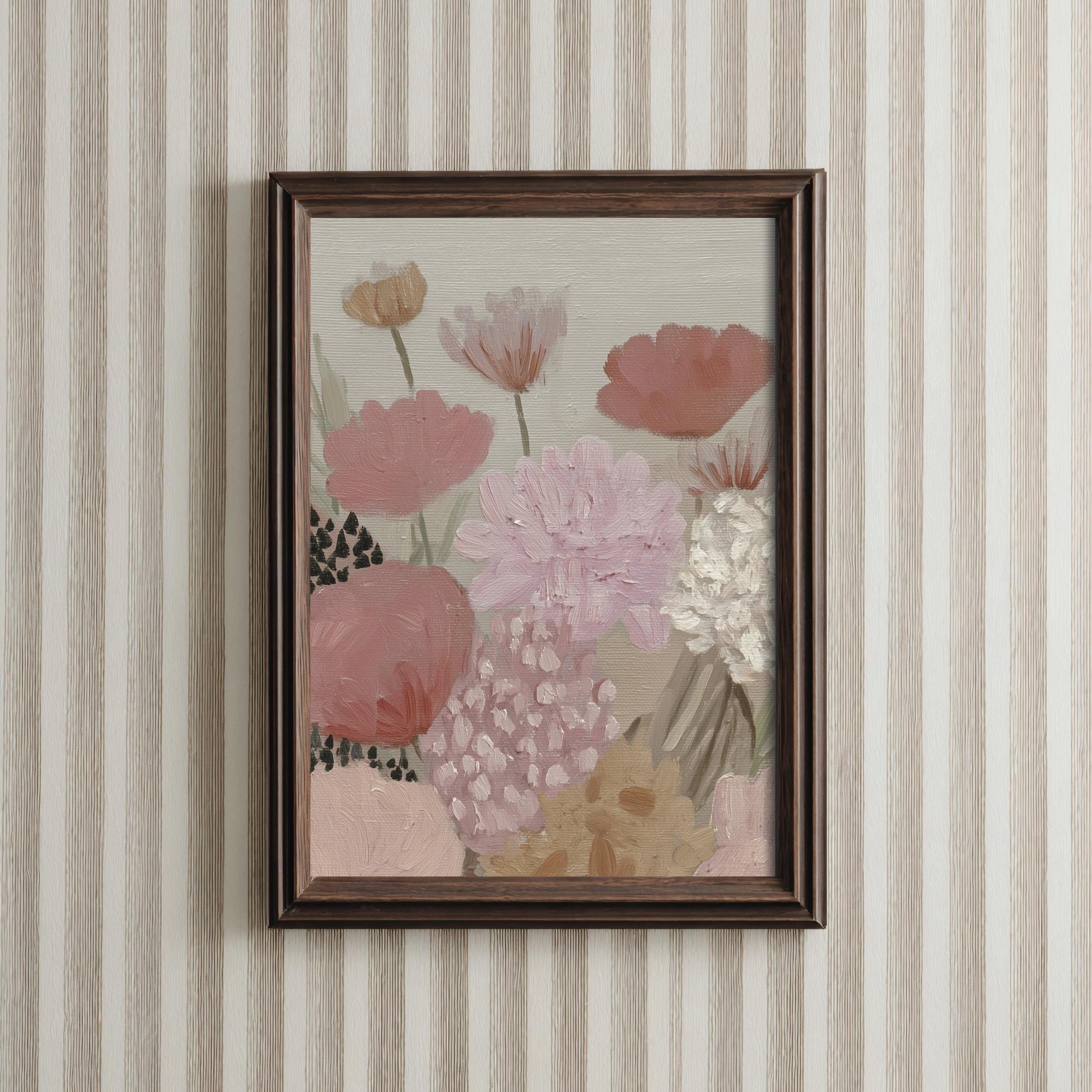 Pink Textured Floral Wall Art Print Pink Botanical Painting Feminine ...