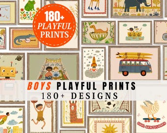 Boys Playful Prints Bundle 180+ Digital Wall Art Designs Nursery Playroom Decor Kids Bedroom Printable Art for Boys Whimsical Prints | S17