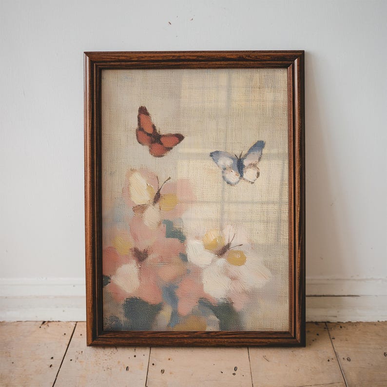 Vintage Butterfly Floral Art Print Antique Botanical Flower Painting ...