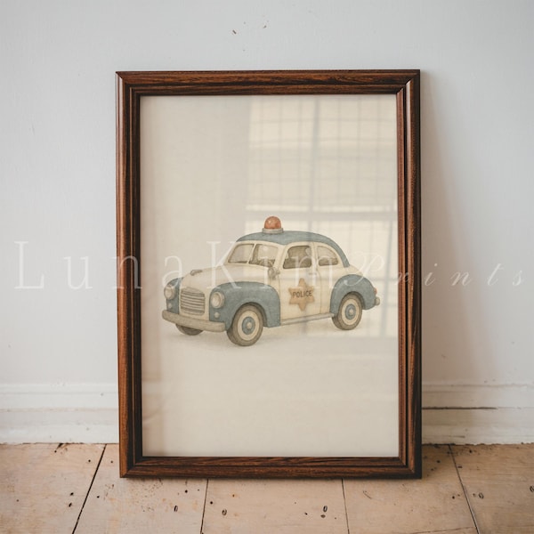 Vintage-Polizeiauto-Wandbild zum Ausdrucken für Jungenzimmer | Digitaler Download | Einsatzfahrzeug-Kunstdruck für Kinderzimmer | 13