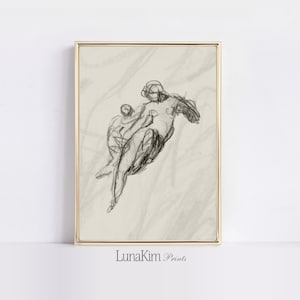 Neutral Woman Sketch Vintage Portrait Drawing For Dining Room Woman Sketch For Living Room Minimal Figurative Pencil Sketch | 142