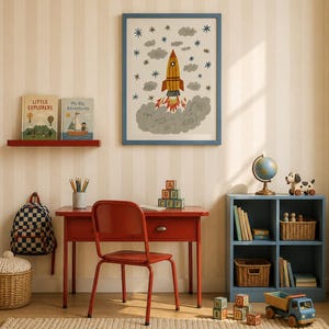 Rocket Ship Space Print Kids Wall Art Outer Space Illustration for Boys Room Playroom Nursery Decor Digital Download Boys Wall Art | 16 image 10