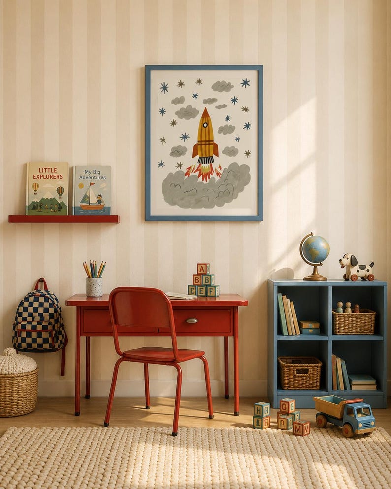 Rocket Ship Space Print Kids Wall Art Outer Space Illustration for Boys Room Playroom Nursery Decor Digital Download Boys Wall Art | 16 image 10