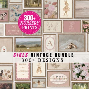 Ballerina Dance Room Decor Bundle Pink Antique Kids Room Printable Digital Download Girls Vintage Nursery 300+ Wall Art Prints Ballet | S1