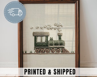 Vintage Train Nursery Print Boy Room Wall Art Embroidered Engine Illustration Rustic Baby Boy Decor Print Vintage Transportation Art | 62