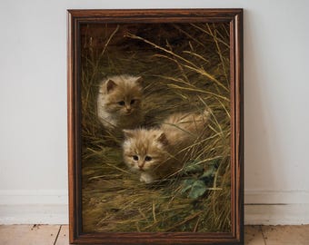 Vintage Style Kitten Wall Art Print Animal Painting for Nursery Playroom Decor Toddler Wall Art PRINTABLE Woodland Cat Painting | 72