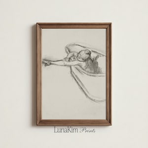 Vintage Neutral Bathroom Sketch Print Woman Bathing Drawing Minimal Neutral Vintage Artwork Gift For Mum Print Bathroom Wall Art Decor | 25