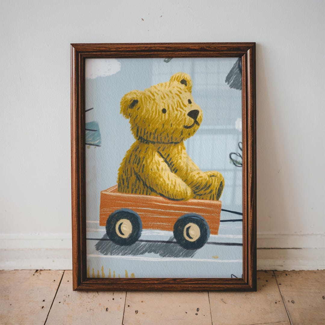 Nursery Wall Art Teddy Bear Wagon Printable Kids Room Decor Vintage Toy ...
