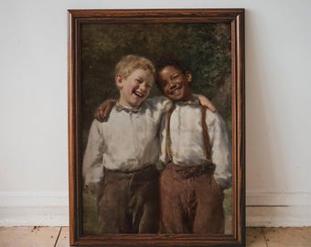 Vintage jongen vriendschap Wall Art Print voor kinderkamer peuter kamer speelkamer decor rustieke boerderij landelijke stijl jongens slaapkamer AFDRUKBARE | 55