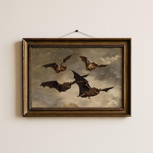 Vintage Halloween Bat Print Spooky Gothic Wall Art Haunted Flying Bat Poster Autumn Night Decor Dark Seasonal Living Room Witch Artwork | 44