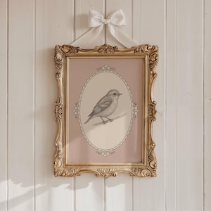 Bird Sketch Wall Art PRINTABLE Vintage Nursery Animal Drawing Soft Pastel Bird Print Baby Girl Room Decor Toddler Bedroom Wall Art Gift | 66