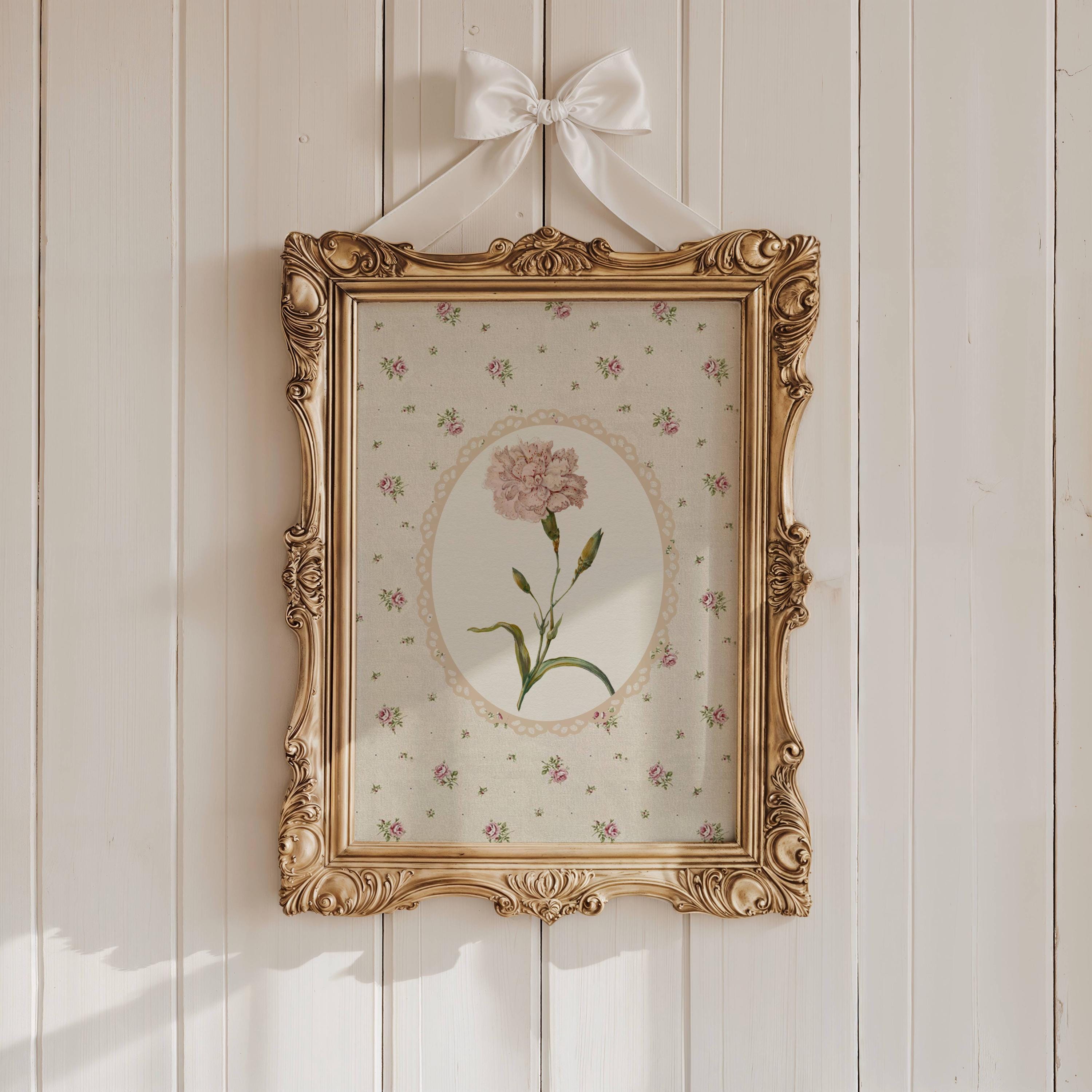 Vintage roze anjerprint voor babymeisje kinderkamer shabby chic bloemen muur kunst peuter kamer decor afdrukbare kant frame bloem kunstwerk | 12