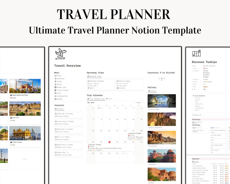 Notion Travel Planner Template Travel Journal Itinerary Etsy