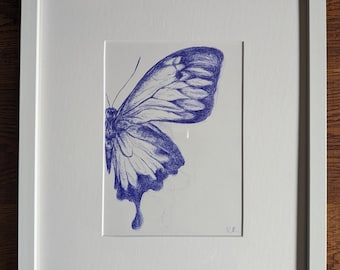Le papillon - dessin original au stylo bille - unique
