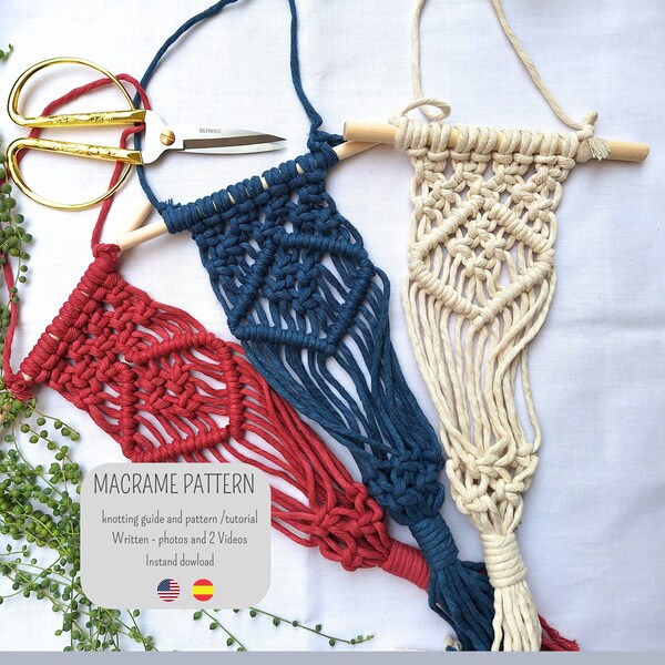 Macrame PATTERN Hanger Pdf and downloadable videos. Beginners Crafts. DIY Macrame Tutorial. Macramé pot holder. Craft Your Plant Holders.