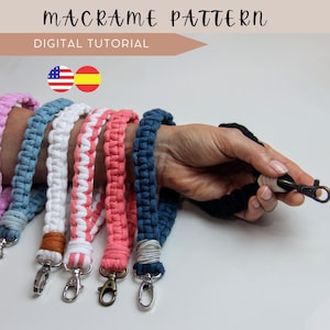 Macramé Llavero Muñequera PDF Patrón, Descarga Instantánea Guía de Artesanía, Llavero DIY y Tutorial con video de nudos básicos.
