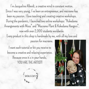 Macrame artist and teacher introducing her creative work and online courses in macrame and textile art. She teaches different handmade art techniques through two online courses and offers small-group team building workshops focused on learning creative and artistic skills. A personal introduction to the artist and macrame instructor behind these DIY macrame patterns and tutorials.