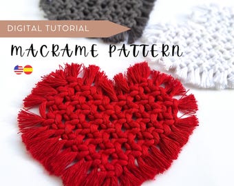 Macrame Heart Coaster PDF Pattern, DIY Digital Tutorial Download, Beginner Step by Step Macrame Guide with Video Knot Guide, Handmade Gift.