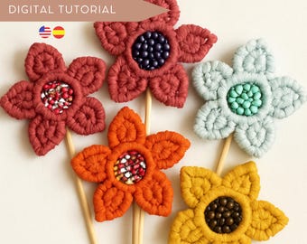 Macramé flores decorativas, PDF Descarga Digital Instantánea, Patrón flores DIY, Macramé para principiantes, decoracion de macramé
