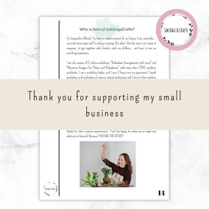 Thank-you message from an independent macrame pattern designer, inviting customers to explore more handmade fiber art tutorials and support a small creative business.