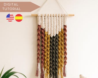 Makramee Ombre Wandbehang Anleitung PDF-Download, Anfänger DIY Muster, Schritt für Schritt Makramee-Anleitung mit Video & Knotenanleitung, Boho Wohndekor.