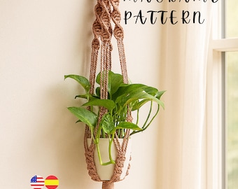 Macramé PATRÓN Colgador descargable con videos descargables. Tutorial de macramé DIY. Macramé colgador para plantas. Aprende Macramé.