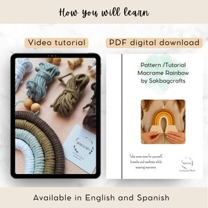 Tutorial Macrame. Macrame Rainbow kit, DIY macrame rainbow kit, rainbow macrame craft, Beginners macrame patterns, Beginners macrame, Nursey Decor, boho,  Nursey Decor, Home,  Decor DIY, Crafts Patterns, DIY kit for Teens. Guide knots macrame.Macrame tutorial for beginners, easy-to-follow instructions, includes complete knot guide with video, create macrame pieces with your own hands, learn from the comfort of your home, relaxing and creative DIY project,