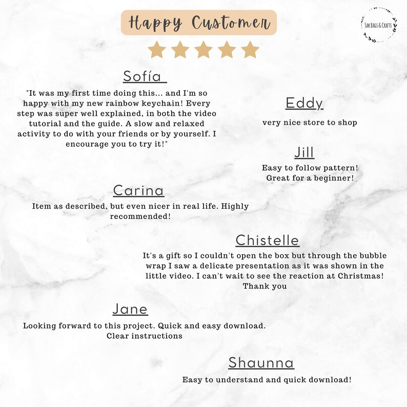 Customer review and positive feedback for a handmade macrame tutorial, showing buyer satisfaction with the digital Christmas craft pattern.