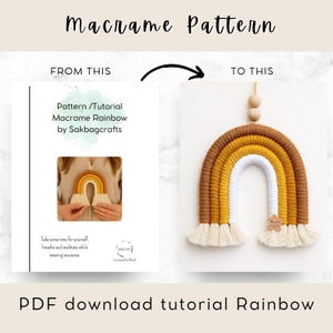 Tutorial Macrame. Macrame Rainbow kit, DIY macrame rainbow kit, rainbow macrame craft, Beginners macrame patterns, Beginners macrame, Nursey Decor, boho,  Nursey Decor, Home,  Decor DIY, Crafts Patterns, DIY kit for Teens. Guide knots macrame.Macrame tutorial for beginners, easy-to-follow instructions, includes complete knot guide with video, create macrame pieces with your own hands, learn from the comfort of your home, relaxing and creative DIY project,