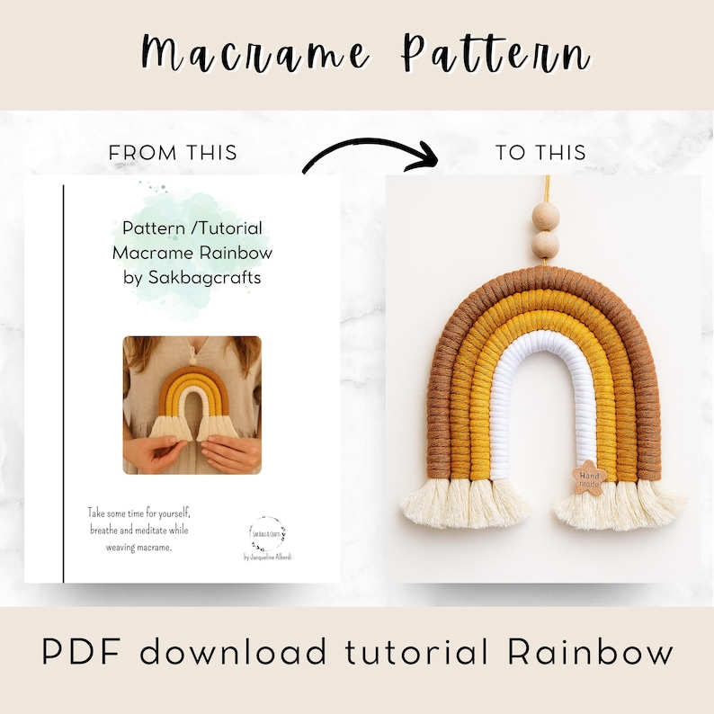 Tutorial Macrame. Macrame Rainbow kit, DIY macrame rainbow kit, rainbow macrame craft, Beginners macrame patterns, Beginners macrame, Nursey Decor, boho,  Nursey Decor, Home,  Decor DIY, Crafts Patterns, DIY kit for Teens. Guide knots macrame.Macrame tutorial for beginners, easy-to-follow instructions, includes complete knot guide with video, create macrame pieces with your own hands, learn from the comfort of your home, relaxing and creative DIY project,