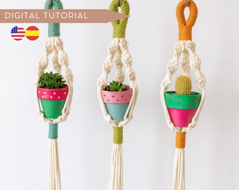 Macrame Plant Hanger Tutorial PDF Digital Download, Beginner Friendly DIY Pattern, Step by Step Macrame Guide with Video and Knot Guide.