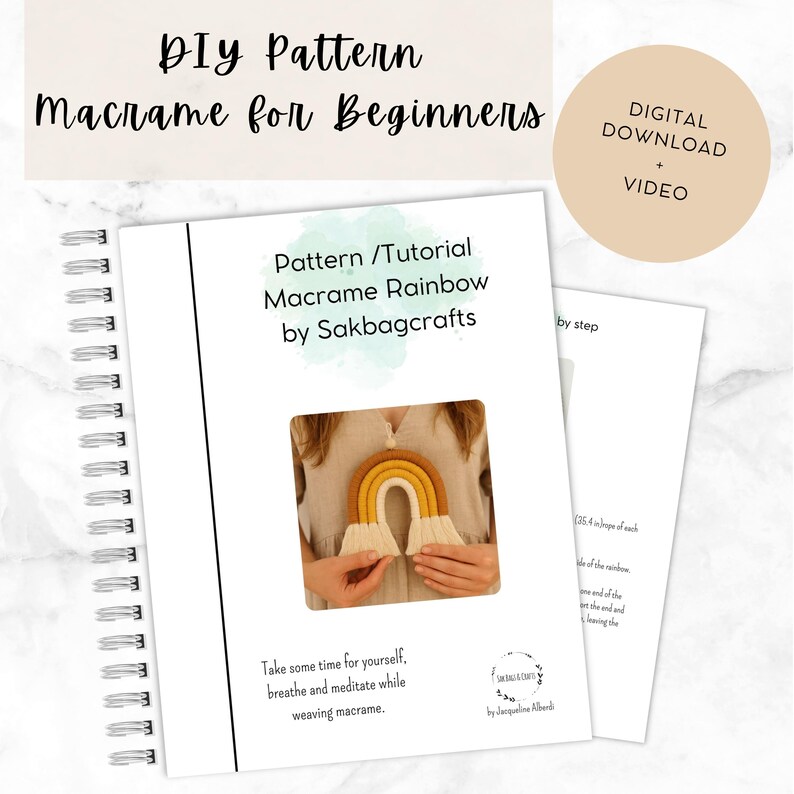 Rainbow Macrame Tutorial Digital Download – DIY boho wall hanging pattern for beginners! Step-by-step macrame guide with video and knot guide included. Create colorful handmade decor, perfect for home decoration or creative gifts.