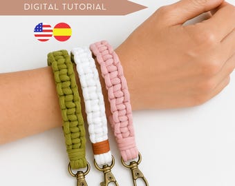 Makramee Schlüsselanhänger Armband PDF Muster, Anfänger DIY Tutorial, Schritt für Schritt Anleitung mit Video und Knotenanleitung, Easy Handmade Craft Projekt.