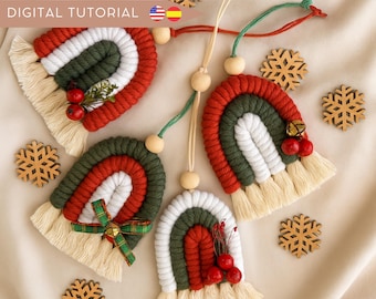Christmas Rainbow Ornament Pattern, Digital Dowload and video, DIY Rainbow Tutorial, Macrame for beginners, Christmas Macrame Tutorial. Xmas