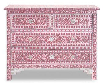 Duty tariff included, Mother of Pearl Inlay Chest of Drawer, MOP Inlay Four Drawer Dresser Pink, MOP Inlay Chest, MOP Inlay Furniture