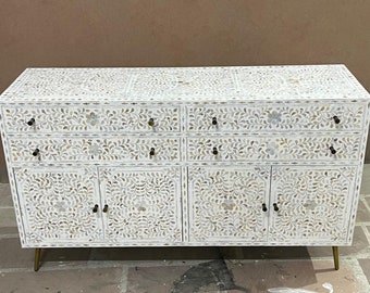 Mother of Pearl Inlay Buffet White, MOP Inlay Dresser and Buffet, Mother of Pearl Inlay Sideboard, Mother of Pearl Inlay Furniture