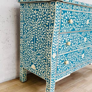 Blue Bone Inlay Chest of Drawer, Bone Inlay Drawer Dresser, Bone Inlay ...