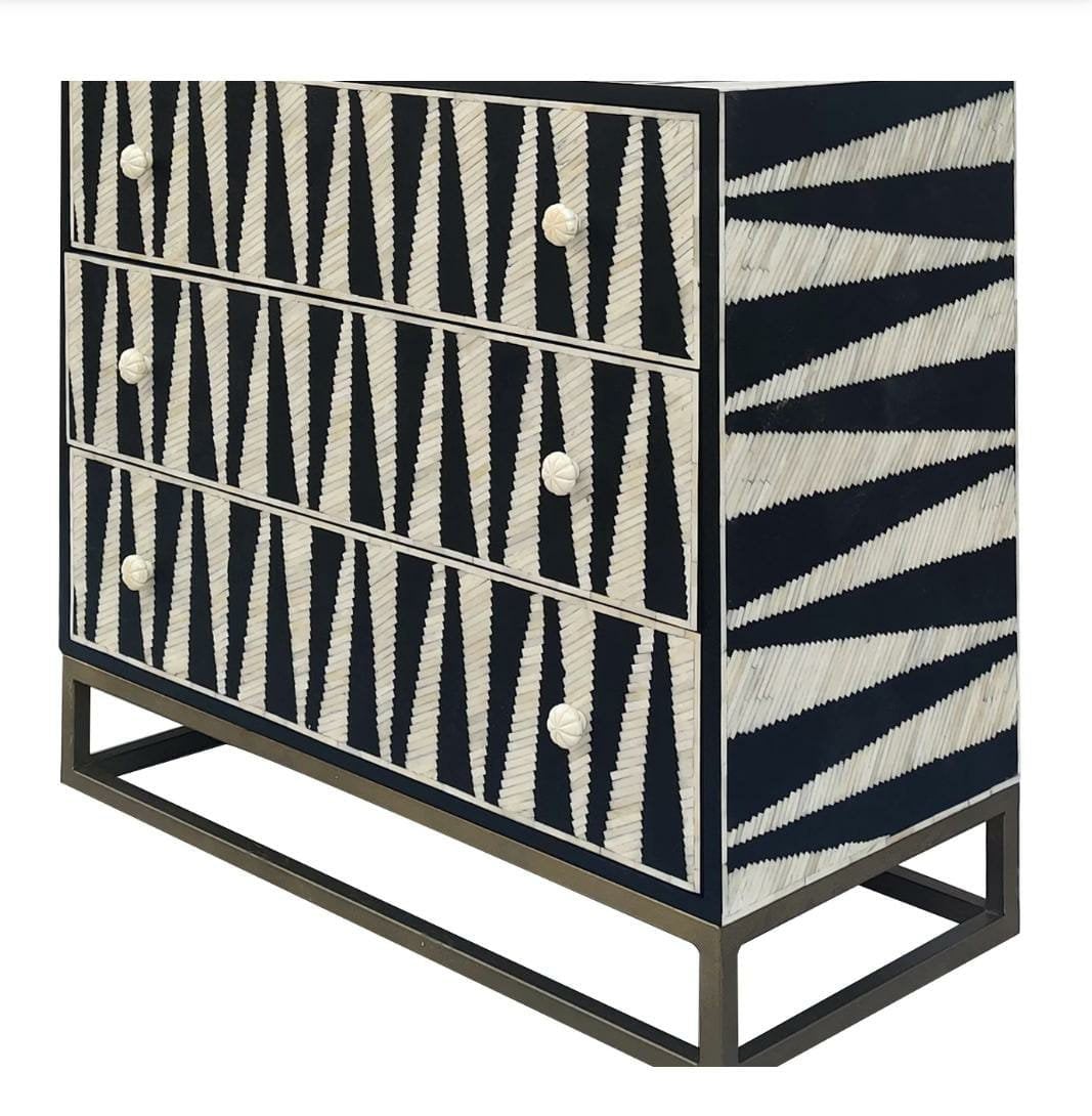 Bone Inlay Three Drawer Chest of Drawers, Bone Inlay Dresser, Bone