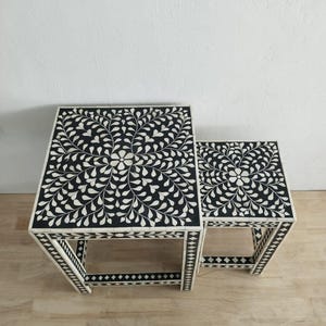 Floral Nesting Tables, Bone Inlay Nesting Tables, Nesting Tables