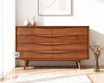 Midcentury Reclaimed Teakwood Dresser, 8 Drawer Solid Teak Storage Cabinet, Minimalist Teak Wood Chest of Drawers, Scandinavian Storage