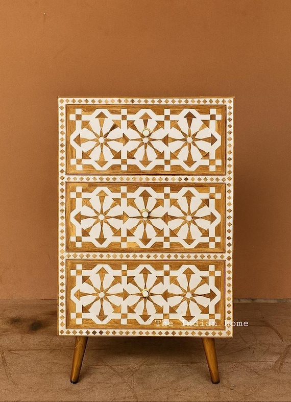 gold inlay dresser Handmade Brass Embossed Metal Dresser