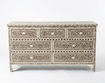 Bone Inlay Dresser Brown, Bone Inlay Cabinet, Bone Inlay Sideboard, Bone Inlay Furniture
