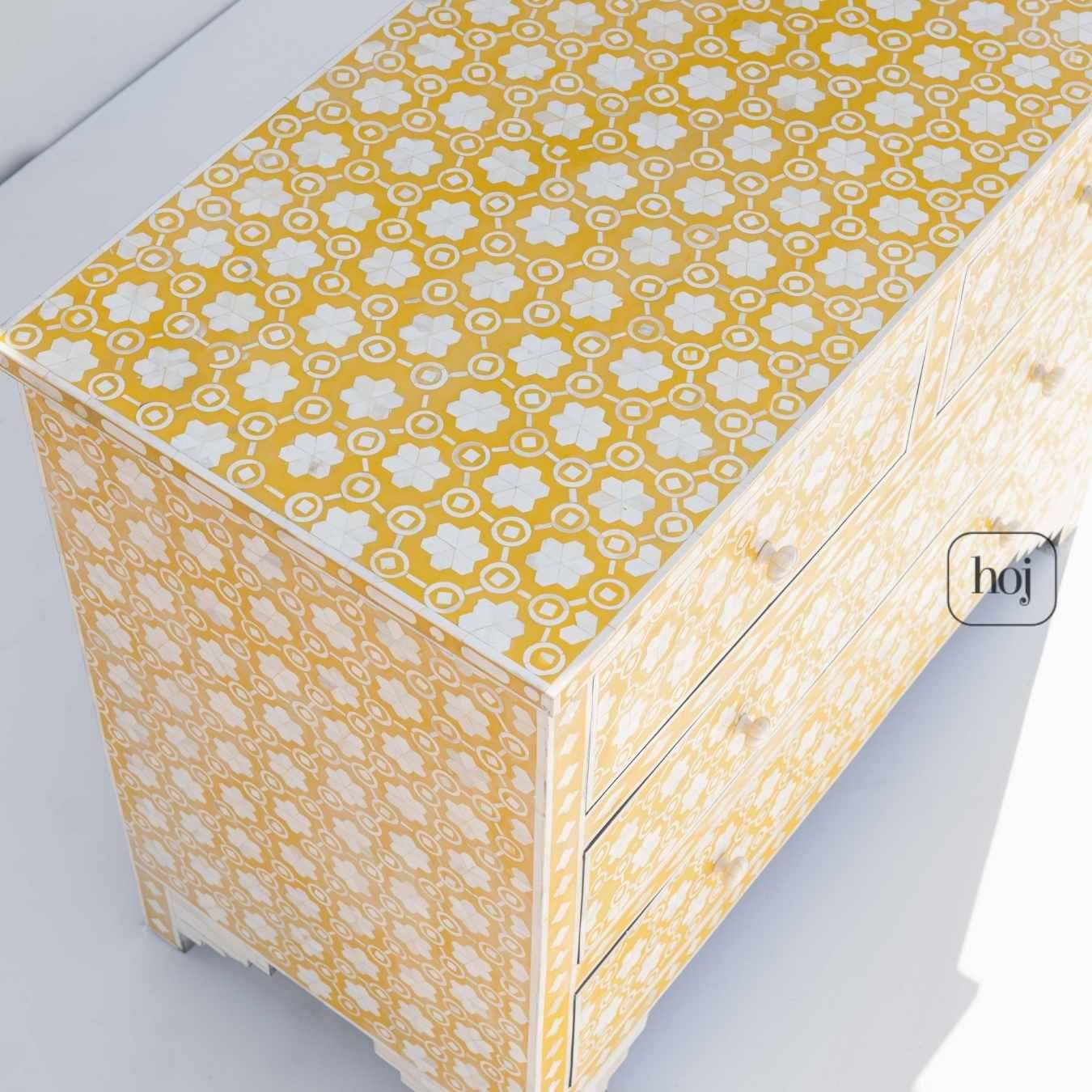 Yellow Bone Inlay Dresser, Artisanal Floral Pattern Chest of Drawers,  Yellow Bone Inlay Chest, Boho Yellow Dresser With Floral Motifs - Etsy
