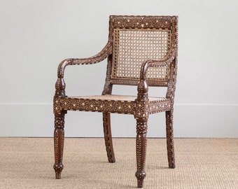 Bone Inlay Chair,Bone Inlay and Cane Chair, Bone Inlay Furniture