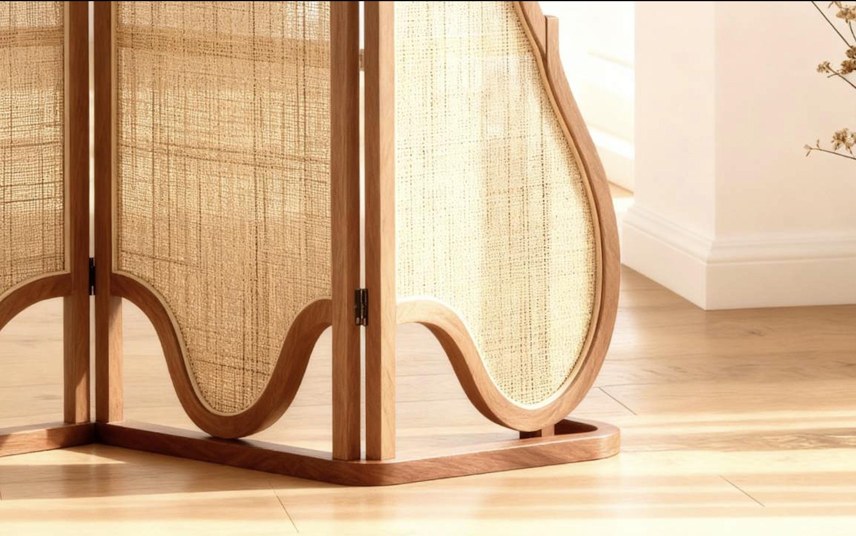 Organic Cane Room Divider, Solidwood Wavy Partition Screen, Handmade ...