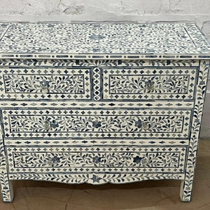 Bone Inlay Chest of Drawer, Bone Inlay Four Drawer Dresser, Blue Dyed Bone Inlay Dresser, Bone Inlay Furniture