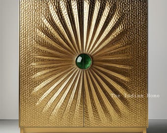 Szafka Sunburst z drzwiami z blachy metalowej, ręcznie robiona szafka z metalowej obudowy, szafka z blachy młotkowanej